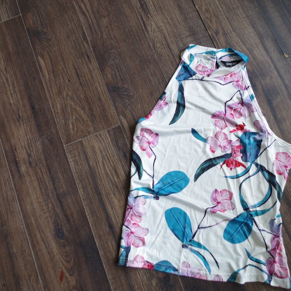 High Neck Ladies Floral Tank Top